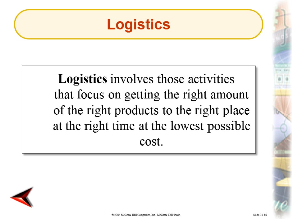 Slide 13-80 Logistics involves those activities that focus on getting the right amount of